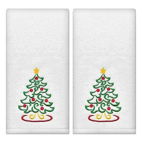 Hexagram Christmas Hand Towels for Bathroom, Embroidered Christmas Bath Towels, Cotton Soft Hand Towel, Xmas Decor for Bathroom