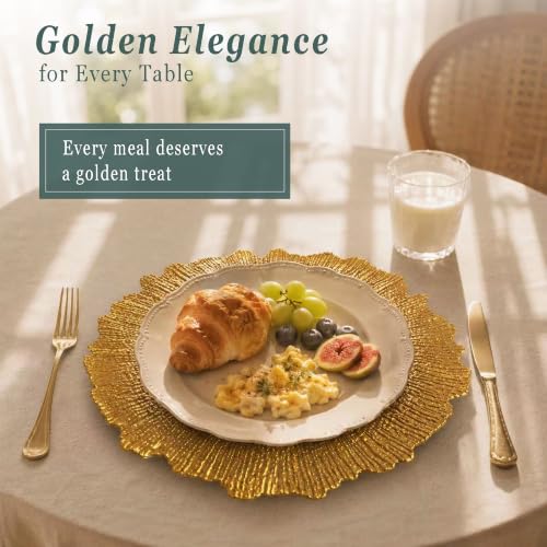 Gold Charger Plates Bulk 50 Pcs 13 Inch Heavy-Duty Plastic Dinner Chargers - Reusable & Durable