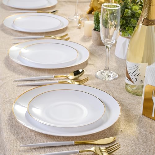 Disposable Plastic Dinner Plates 10.25 Inch Gold Rim - Pack of 100