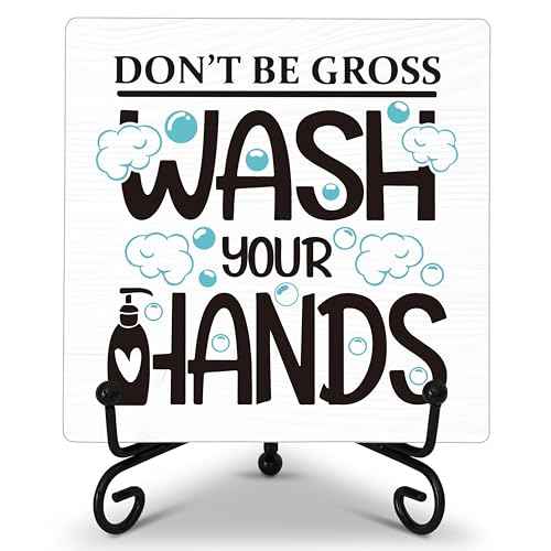 Rustic Wooden Plaque Sign, 'Don't Be Gross Wash Your Hands', Farmhouse Home Office Bathroom Restroom Toilet Desk Shelf Decorations -02