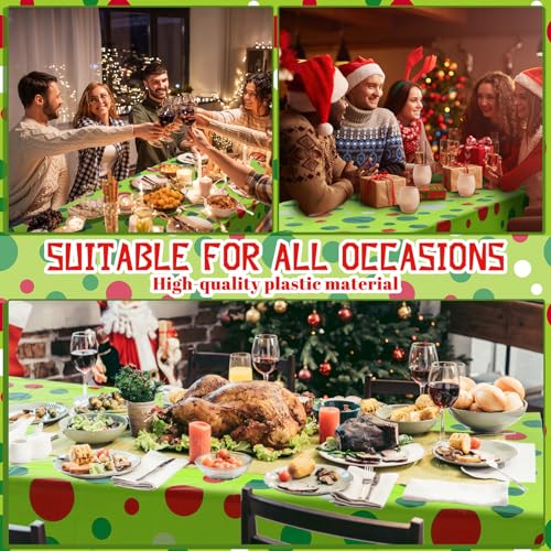 Peryiter 6 Pack Red Green Plastic Disposable Tablecloth 108 x 54'' - Green with Dots