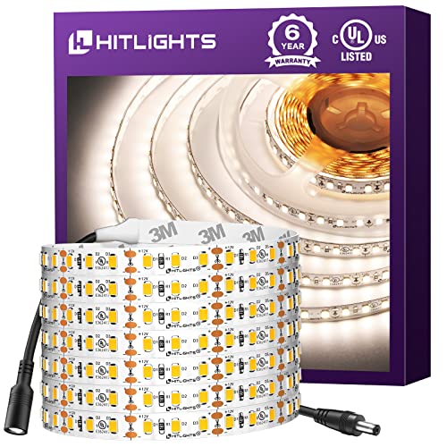 HitLights 16.4ft LED Strip Lights Neutral White 4000K, 600 LEDs, 12V, UL Listed