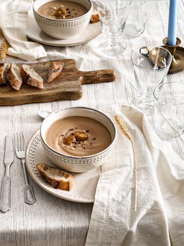 LE TAUCI 12-Piece Dinnerware Set for 4 - Ceramic Plates & Bowls, Chip-Resistant, Microwave & Dishwasher Safe, Beige Wheat, 4-Set