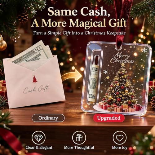 10Pcs Christmas Cash Gift Ornament - Acrylic Money Holder, Santa/Reindeer/Tree Designs, Gift Ready