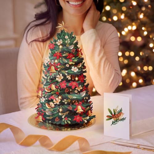 FreshCut Paper Twinkling Poinsettia Light-Up Tree - USB Rechargeable Holiday Decor