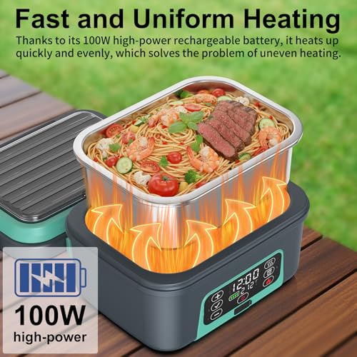 Electric Heated Lunch Box 1.5L Portable Food Warmer with Removable Divider - Lake Green