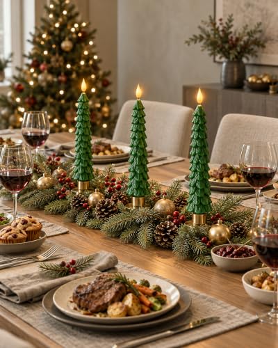 Homemory Flameless Christmas Taper Candles with 3D Flickering Flame, 9.6 Inch, Battery Operated with Timer, Pack of 3