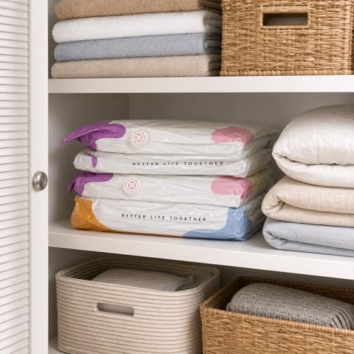 XL No-Pump Vacuum Storage Bags 5 Pack - Space Saver for Comforters, Bedding, Clothes