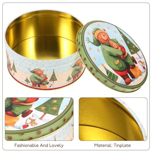 Set of 4 Christmas Cookie Tins with Lids - Holiday Metal Cookie Jars with Bear & Snowman Designs