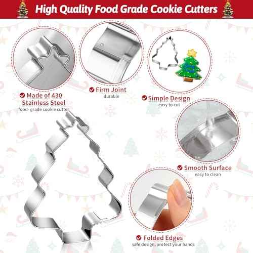 22PCS Christmas Cookie Cutters Set - Stainless Steel Metal Cookie Cutters Christmas Shapes, Large Small Mini Gingerbread Man, Snowflake, Christmas Tree, Star Xmas Cookie Cutter for Holiday Baking