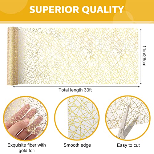 Gold Table Runner Roll, 11 Inch x 33 FT, Metallic Glitter Mesh for