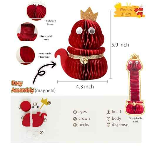 Chinese New Year Decorations 2025 Year of The Snake, Honeycomb Centerpiece Table Decor, Lunar New Year Decorations 2025 Party Favors Snake Decor, Fun Snake Ornament, 6 Inch