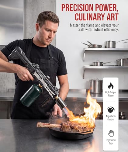 MEIRUBY Black Silver Propane Torch Gun for Culinary & Outdoor Use – Searing, Camping, Charcoal Starter