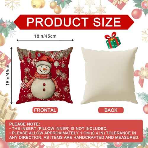 Merry Christmas Pillow Covers Snowman Trees Cookies Snowflakes Throw Pillow Cases Set of 4 Xmas Winter Decorations for Farmhouse Home Sofa Couch Cushion Cover Party Holiday Decor 18x18 Inch