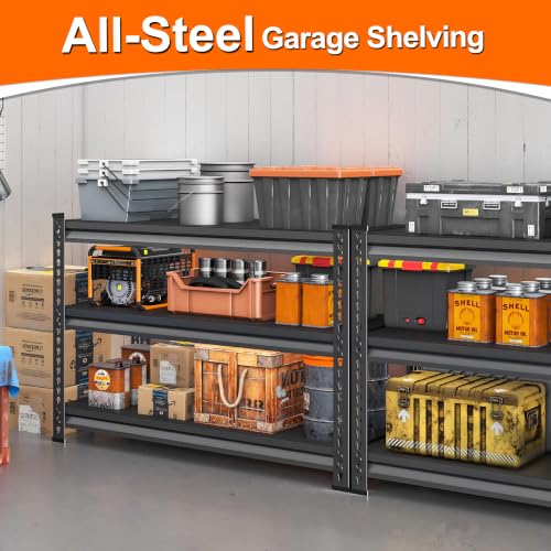 Heavy Duty Metal Garage Shelving - 48W x 16D x 39H, Black, 3T-BK-48"Wx16"D