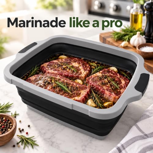 Grande Home Dark Gray Collapsible BBQ Prep Tub with Lid & Cutting Board, XL 4.3 Gal