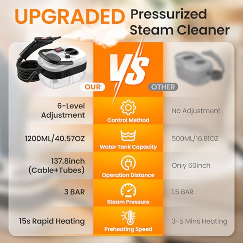 Portable Handheld Steam Cleaner Black 2500W for Home & Car Detailing
