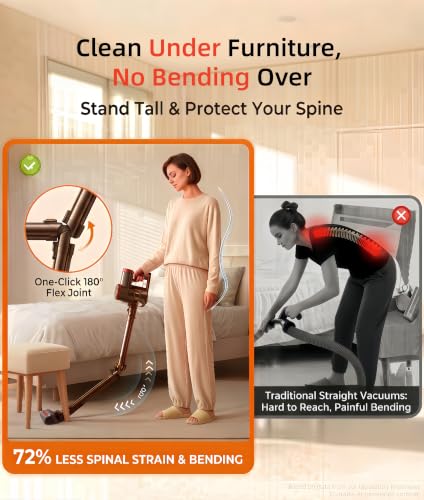 Dark Gray Cordless Vacuum Cleaner with Bendable Wand 40Kpa 45Min Runtime