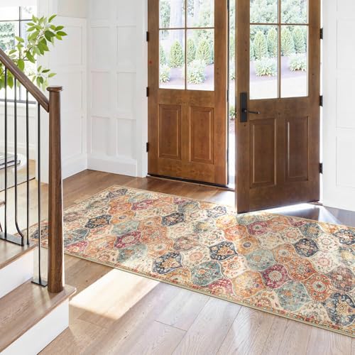 Lahome Moroccan Washable Runner 2x6 Feet - Burnt Orange/Teal Multi Kitchen Hallway Rug