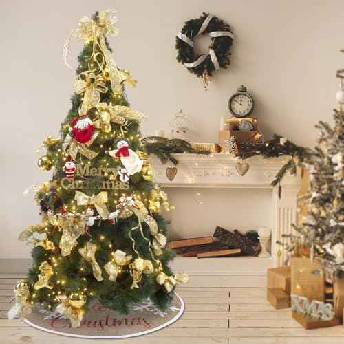 MACTING Small Christmas Tree Skirt, 23 inch Farmhouse Burlap Snowflake Tree Mat with Buffalo Plaid Merry Christmas Printed for Holiday Party Indoor Home Xmas Decorations