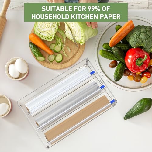 3-in-1 Acrylic Foil & Plastic Wrap Organizer with Cutter - Wall Mount or Drawer