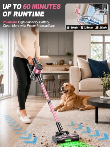 Pink Cordless Vacuum Cleaner 50KPa Lightweight Stick for Home & Pet Hair