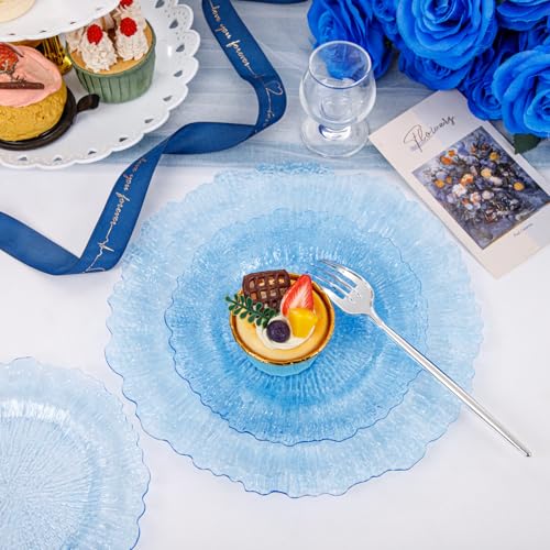 Blue Disposable & Reusable Plastic Plates 60PCS - Clear Water Design, Safe Food-Grade