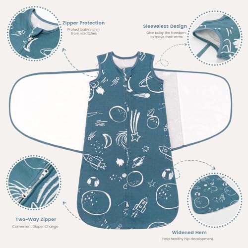 ZIGJOY Space & Blue Baby Swaddle Sleep Sack 0-12 Months 1.0 TOG 100% Cotton
