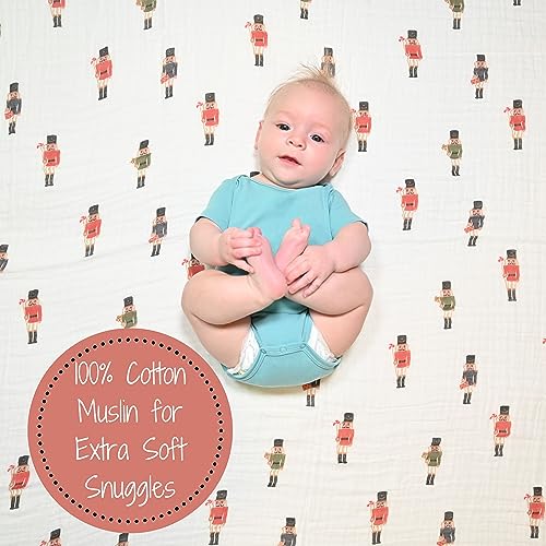 LollyBanks Muslin Swaddle Blanket | 100% Cotton | Newborn and Infant Blanket | Large 47 x 47 inches for Girls | Light Weight and Breathable | Nutcrackers Christmas Theme