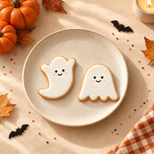 COOKIEQUE 2-Piece Halloween Ghost Cookie Cutters - Food-Grade Stainless Steel, Red Top Edge