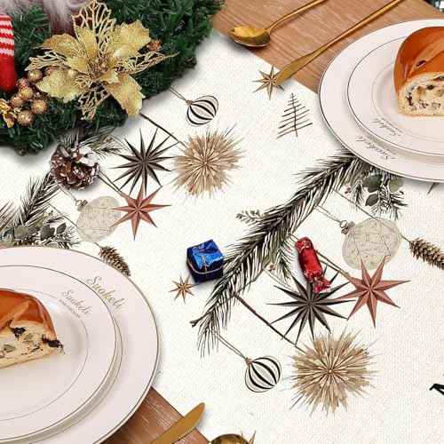 Xmas Trees Holly Pine Cone Merry Christmas Table Runner, Seasonal Winter Decoration for Home Kitchen Dining Holiday Decor 13x72 Inch