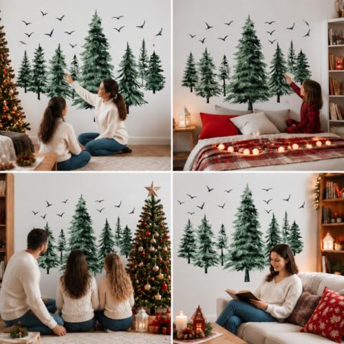 Qilery 3 Pack Christmas Tree Wall Decals - Peel & Stick Large Pine Trees