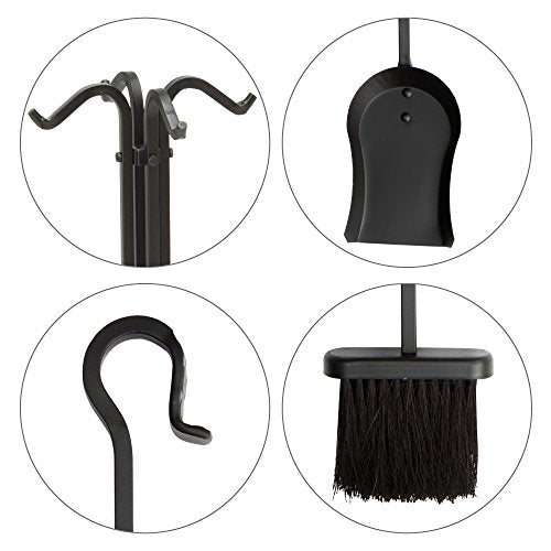 UniFlame Black Wrought Iron Fireplace Tools Set - 5-Piece Fire Tool Kit with Stand