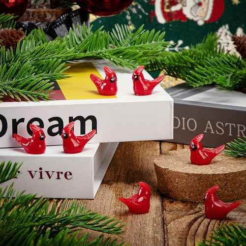 Watayo 60 Pcs Mini Resin Red Cardinal Bird Figurines, Christmas Miniature Cardinal Figurines Decor, Tiny Red Birds Ornaments for Christmas Garden Tree Home Table Decor Vase Filler Party Favors