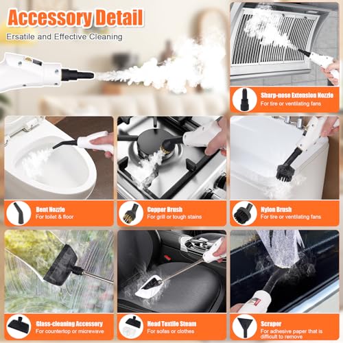 2500W Handheld Steam Cleaner for Home & Car Cleaning - Grey