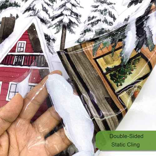 Chirstmas Window Film Double-Sided Viewable, Reusable Static Cling Window Stickers Winter Woodland Decals for Home New Year Decor