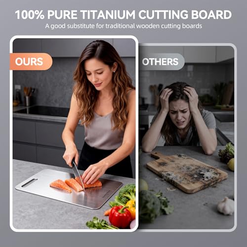 Titanium Cutting Boards Set of 3 - Double-Sided Non-Toxic Kitchen Chopping Boards with Handles - Silver, 16"x10", 13"x8", 10.5"x6.5"