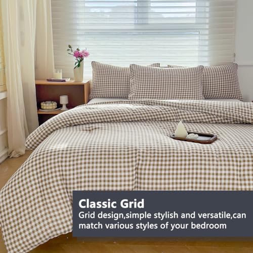 Tan Gingham Queen Comforter Set - 3 Pieces, Bedspread & Pillow Shams