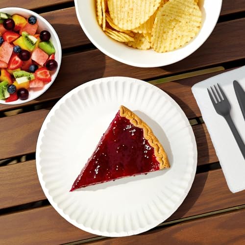 9-Inch Uncoated White Paper Plates - 1200 Count Pack of 12, Microwave Safe, Compostable