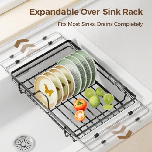 Black Dish Drying Rack Set for Kitchen Counter & Over Sink - 2 Pack
