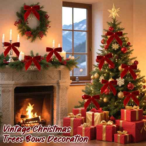 24 Pcs Christmas Bows,Burgundy Red Velvet Bows for Christmas Tree,Twist Tie Bows for Gift Wrapping,Wreath,Crafts,Home,Wedding,Party Decor,Small Christmas Decorations(8.9¡¿8.9 cm)