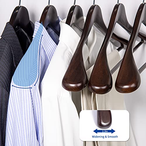 Nature Smile Mahogany Wooden Suit Hangers 6 Pack – Extra Wide Shoulder, Non-Slip Bar, 360° Swivel Hooks