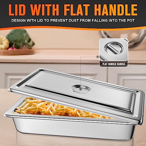 HLHgirl 1/1 Size 4-Inch Deep Stainless Steel Steam Table Pan with Lid - Pack of 4