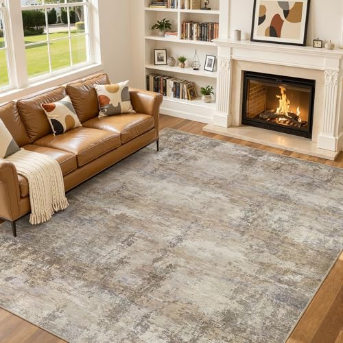 ELLIUNE 8x10 Dark Brown Washable Abstract Area Rug for Living Room