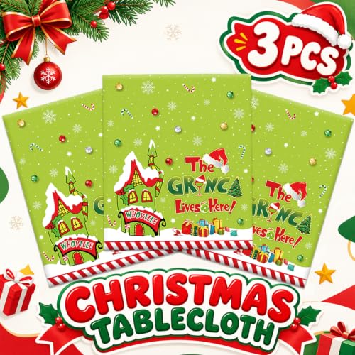 Green Christmas Tablecloth 3 Pack – 70.9 x 42.5 in Disposable Waterproof Rectangular
