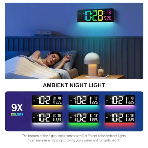 Abovsare 16-Inch Multicolor Digital Wall Clock with Remote & Night Light