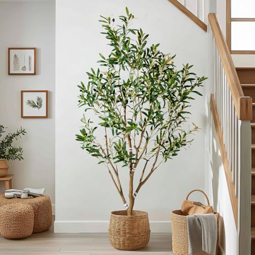 5ft Faux Olive Tree with White Pot & Moss - Indoor Outdoor Artificial Plants
