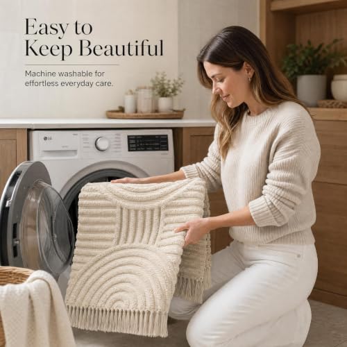 Cream Cotton Boho Bathroom Rug 2x3 ft with Tassels - KIBAGA