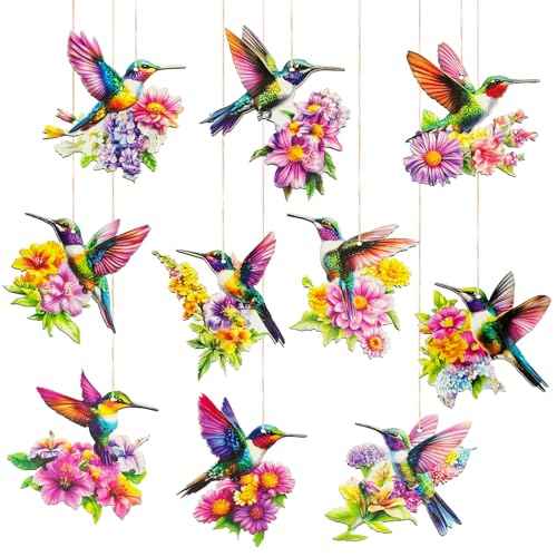Hummingbird Christmas Ornament Wooden Bird Hanging Decoration Pendant with Hemp Rope for Christmas Tree Decoration Home Party Wall Decor (20PCS)