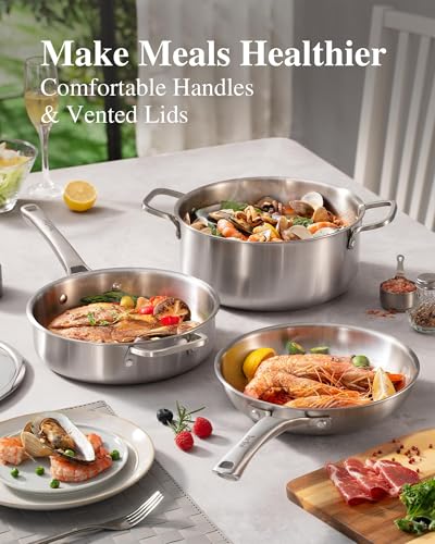 Stainless Steel Cookware Set with Lids – 8in, 10in & 12in Tri-Ply Pans